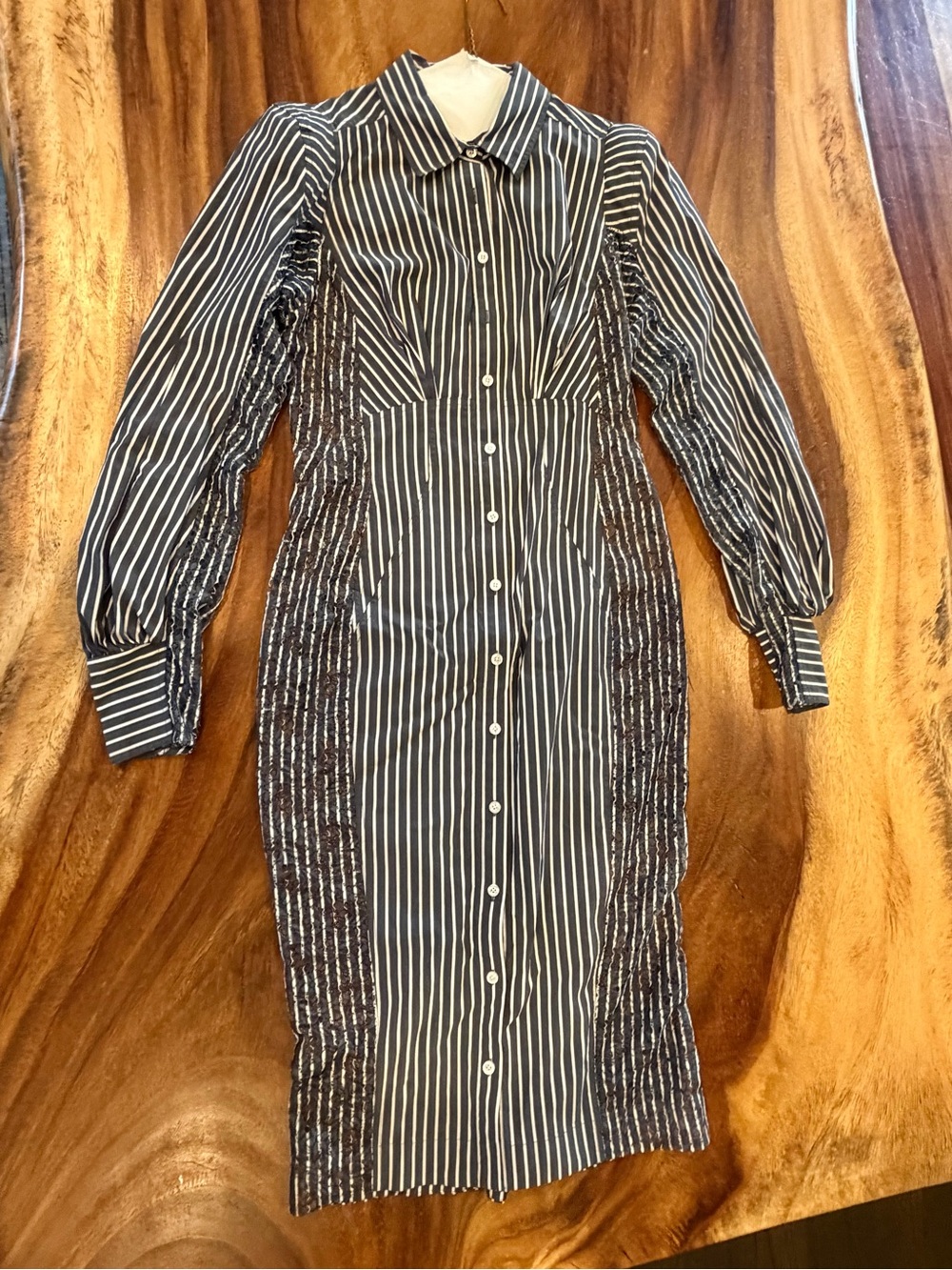 Byron Lars Black and White Striped Midi Shirt Dress